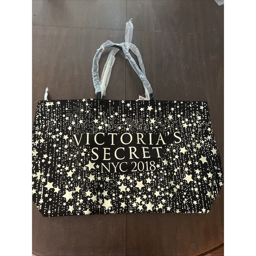 Victorias Secret NYC Fashion Show 2018  Large Tote Bag Black with Gold Stars NEW